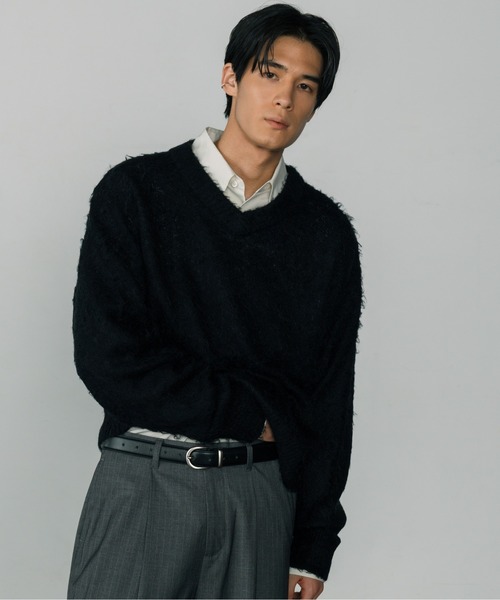 ブラッシュド ウール ニットセーター LURAKU】Brushed Wool V-neck Knit / LURAKU ブラッシュドウールV