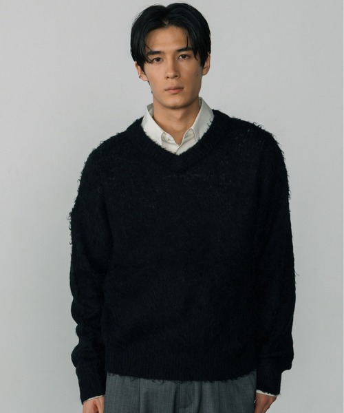 LURAKU】Brushed Wool V-neck Knit / LURAKU ブラッシュドウールV