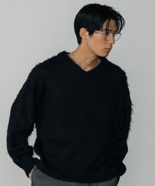 LURAKU】Brushed Wool V-neck Knit / LURAKU ブラッシュドウールV