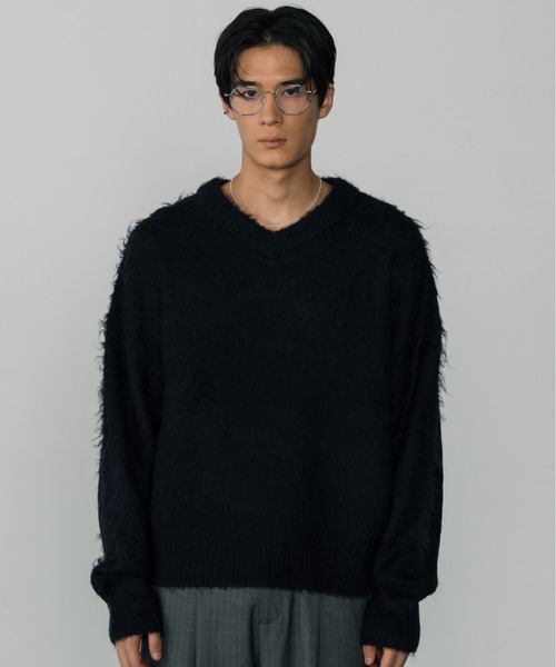LURAKU】Brushed Wool V-neck Knit / LURAKU ブラッシュドウールV
