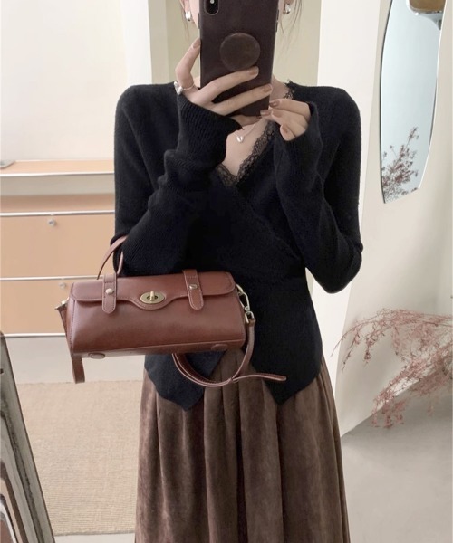 Miniministore(ミニミニストア)の「レースリブニット レディース Vネック(ニット/セーター・レディース・ブラック/ホワイト・FREE)」の20枚目の写真