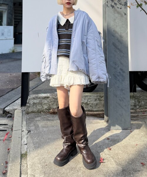 w closet（ダブルクローゼット）の「中綿リボンブルゾン（ブルゾン・レディース・ピンク/サックスブルー/ブラック/アイボリー・FREE）」の6枚目の写真