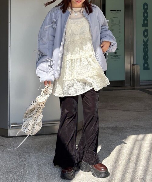 w closet（ダブルクローゼット）の「中綿リボンブルゾン（ブルゾン・レディース・ピンク/サックスブルー/ブラック/アイボリー・FREE）」の12枚目の写真