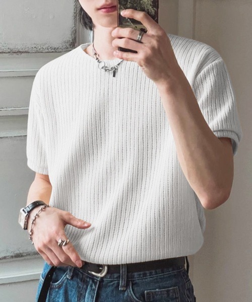 NOWLE(ノウル)の「【NOWLE】透かし編み ドライメッシュ カットオフ Tシャツ(Tシャツ/カットソー・メンズ・ブラック/ホワイト・X-LARGE/LARGE/MEDIUM)」の2枚目の写真
