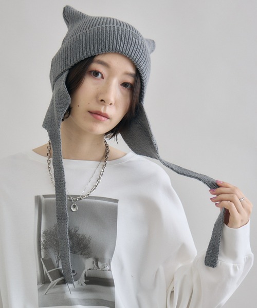 Paradise Picnic(パラダイスピクニック)の「ネコみみ ニット帽(ニットキャップ/ビーニー・レディース・レッド/グレー/ブラック・FREE)」の3枚目の写真