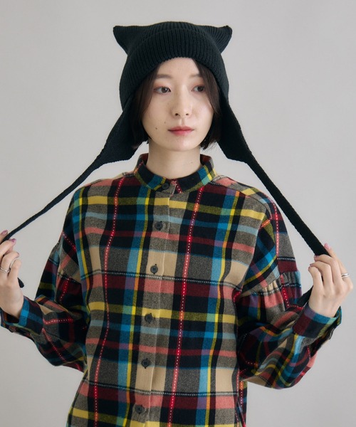 Paradise Picnic(パラダイスピクニック)の「ネコみみ ニット帽(ニットキャップ/ビーニー・レディース・レッド/グレー/ブラック・FREE)」の2枚目の写真