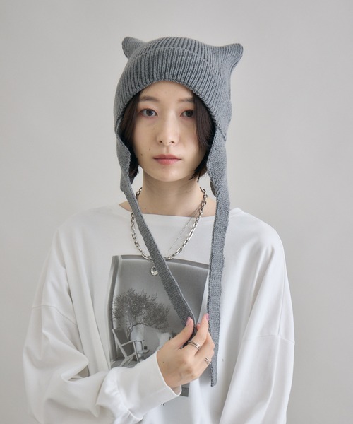 Paradise Picnic(パラダイスピクニック)の「ネコみみ ニット帽(ニットキャップ/ビーニー・レディース・レッド/グレー/ブラック・FREE)」の14枚目の写真