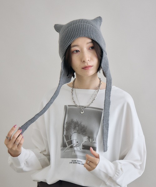 Paradise Picnic(パラダイスピクニック)の「ネコみみ ニット帽(ニットキャップ/ビーニー・レディース・レッド/グレー/ブラック・FREE)」の15枚目の写真