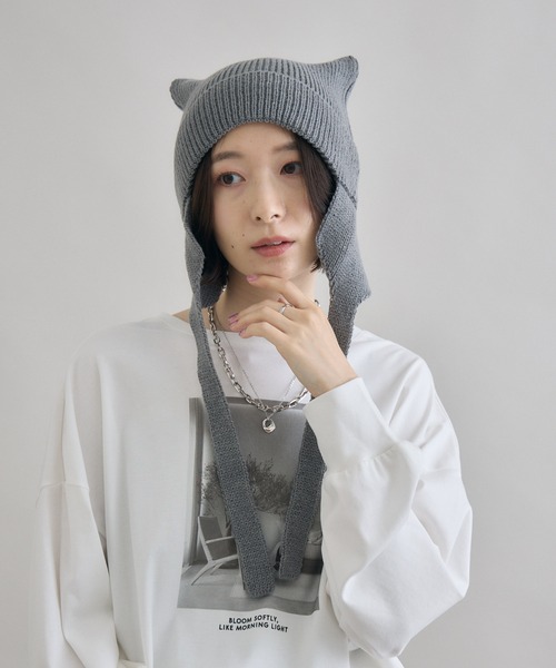 Paradise Picnic(パラダイスピクニック)の「ネコみみ ニット帽(ニットキャップ/ビーニー・レディース・レッド/グレー/ブラック・FREE)」の16枚目の写真
