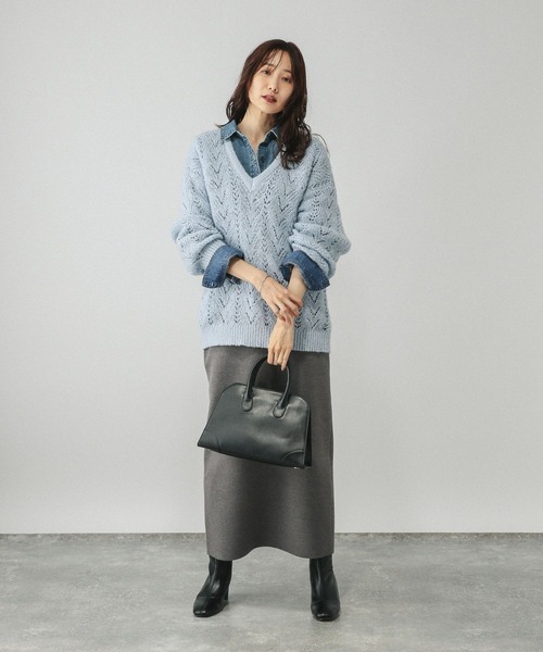 GLOBAL WORK（グローバルワーク）の「モヘヤタッチ透かし編みVネックプルオーバー/599493（ニット/セーター・レディース・ライトグリーン/スカイブルー/チャコールグレー・LARGE/MEDIUM）」の13枚目の写真