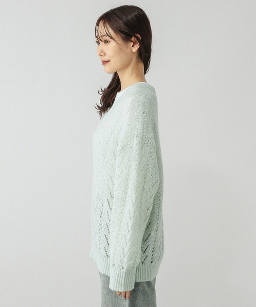 GLOBAL WORK（グローバルワーク）の「モヘヤタッチ透かし編みVネックプルオーバー/599493（ニット/セーター・レディース・ライトグリーン/スカイブルー/チャコールグレー・LARGE/MEDIUM）」の19枚目の写真