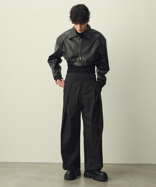 Shoowtime(ショウタイム)の「Tuck wide straight slacks / タックワイドストレートスラックス(スラックス・メンズ・グレー/ブラック・X-LARGE/LARGE/MEDIUM)」の6枚目の写真
