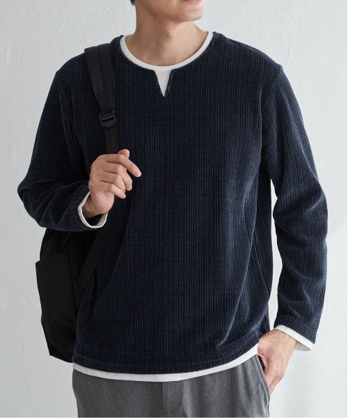 ikka(イッカ)の「カットコールキーネックフェイクプルオーバー(Tシャツ/カットソー・メンズ・ベージュ/ネイビー/カーキ/チャコール・M/L/XL/S)」の4枚目の写真