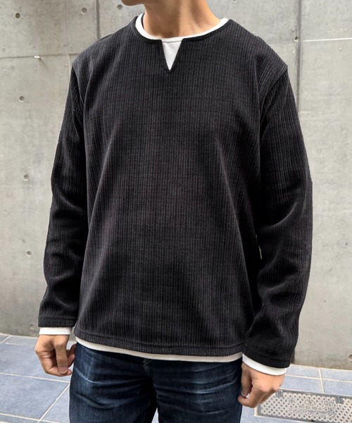 ikka(イッカ)の「カットコールキーネックフェイクプルオーバー(Tシャツ/カットソー・メンズ・ベージュ/ネイビー/カーキ/チャコール・M/L/XL/S)」の2枚目の写真