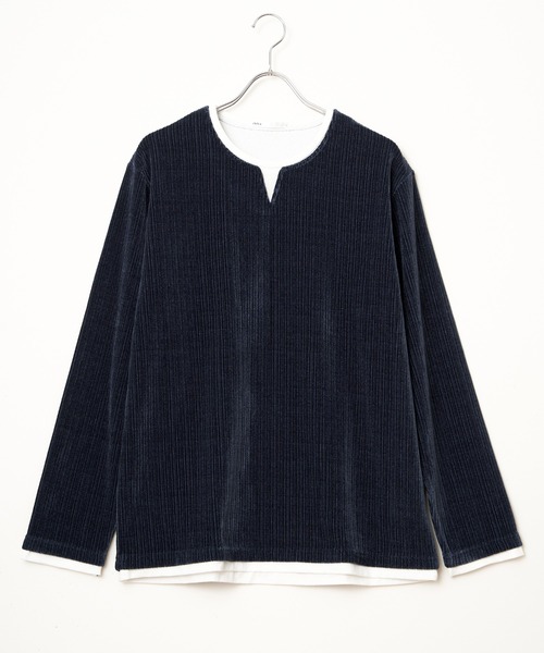 ikka(イッカ)の「カットコールキーネックフェイクプルオーバー(Tシャツ/カットソー・メンズ・ベージュ/ネイビー/カーキ/チャコール・M/L/XL/S)」の5枚目の写真