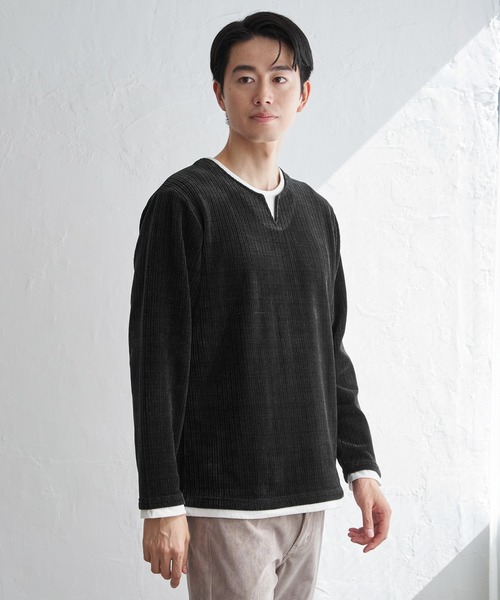 ikka(イッカ)の「カットコールキーネックフェイクプルオーバー(Tシャツ/カットソー・メンズ・ベージュ/ネイビー/カーキ/チャコール・M/L/XL/S)」の15枚目の写真