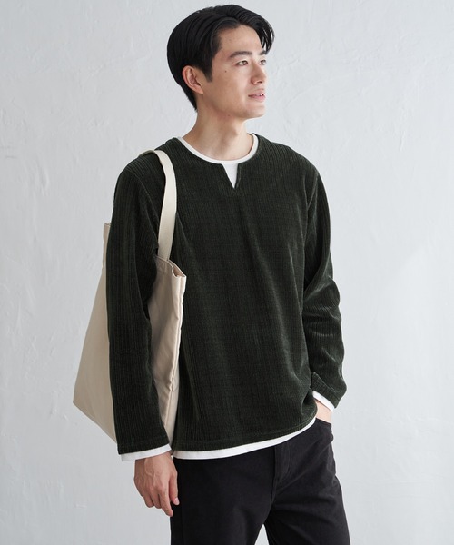ikka(イッカ)の「カットコールキーネックフェイクプルオーバー(Tシャツ/カットソー・メンズ・ベージュ/ネイビー/カーキ/チャコール・M/L/XL/S)」の20枚目の写真