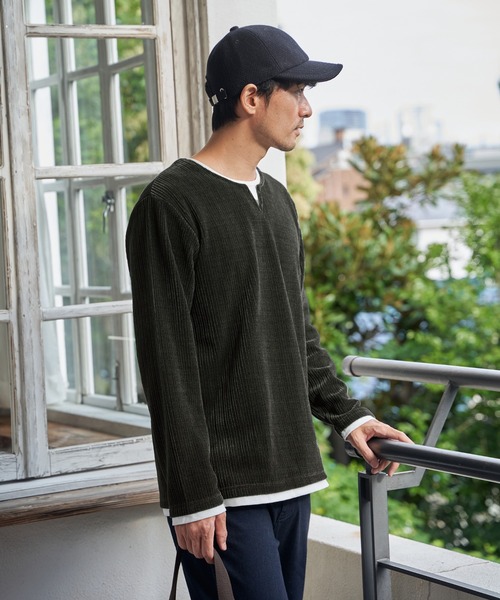 ikka(イッカ)の「カットコールキーネックフェイクプルオーバー(Tシャツ/カットソー・メンズ・ベージュ/ネイビー/カーキ/チャコール・M/L/XL/S)」の12枚目の写真