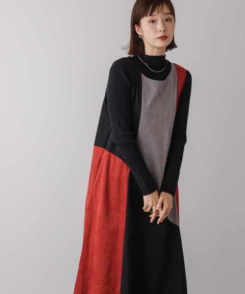 Bou Jeloud(ブージュルード)の「カラーブロックシルエットワンピース(Tシャツ/カットソー・レディース・グリーン/オレンジ・38)」の3枚目の写真