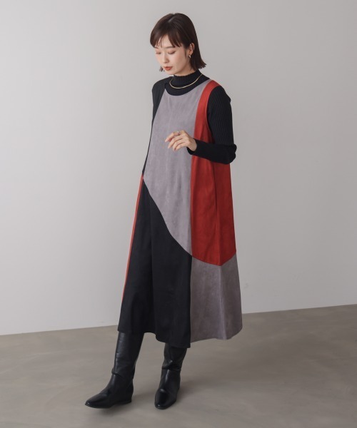 Bou Jeloud(ブージュルード)の「カラーブロックシルエットワンピース(Tシャツ/カットソー・レディース・グリーン/オレンジ・38)」の4枚目の写真