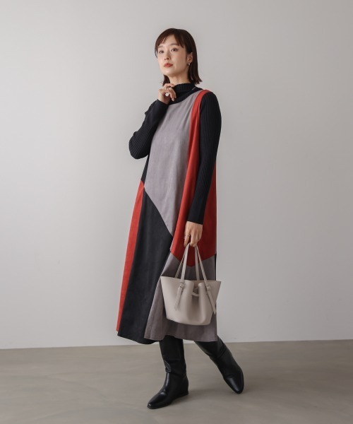Bou Jeloud(ブージュルード)の「カラーブロックシルエットワンピース(Tシャツ/カットソー・レディース・グリーン/オレンジ・38)」の6枚目の写真