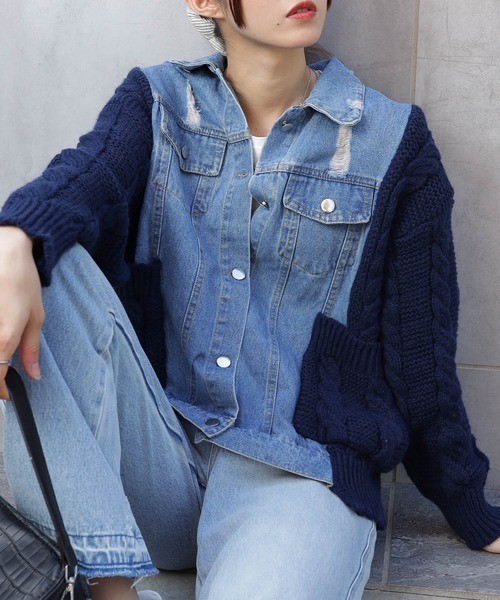 UZUIRO カーディガン ジャケット ネイビー デニムニット セール