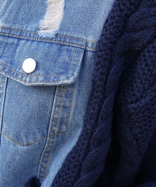 セール】ブロークンデニム×ニット BIGサイズ ジャケットカーディガン