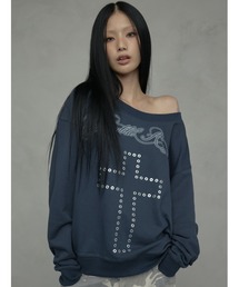 スウェット オフショルダー」に該当するトップス（ブルー・ネイビー