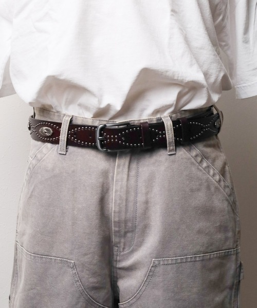 セール】【Gl】レザー コンチョスタッズベルト 33mm（ベルト