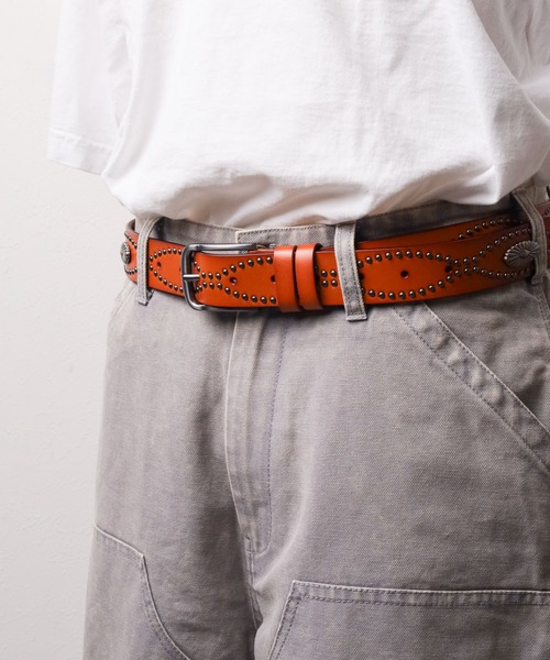 セール】【Gl】レザー コンチョスタッズベルト 33mm（ベルト