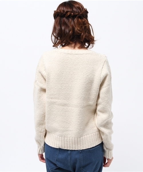 mystic（ミスティック）の「【mystic】レース編みフリンジニットプルオーバー（ニット/セーター・レディース・ブラック/ベージュ/オフホワイト・ﾌﾘ-）」の6枚目の写真