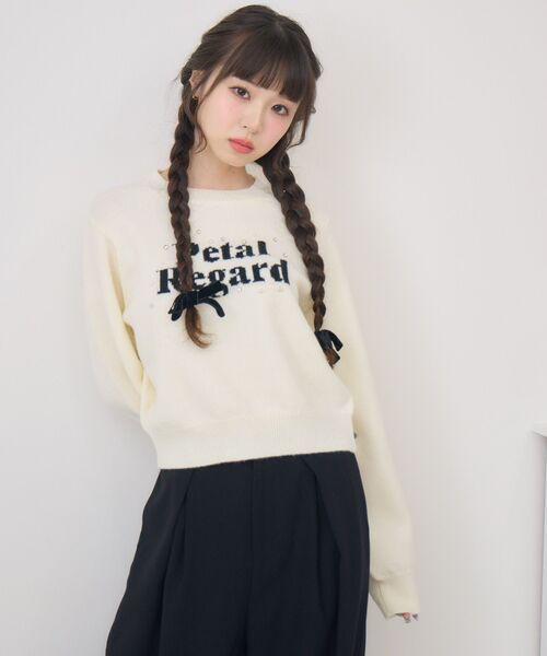 ems excite(エムズエキサイト)の「ビジュー付きロゴNTPO(ニット/セーター・レディース・ピンク/ダークグレー/ナチュラル・FREE)」の9枚目の写真