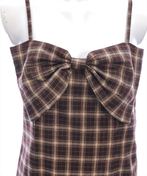 CLEAR BASIC（クリアベーシック）の「【低身長用サイズ有】チェックリボンキャミワンピース[着回し力抜群 ガーリー ロング]≪AW新作≫（ワンピース・レディース・ブラック/ブラウン・F/PF）」の16枚目の写真