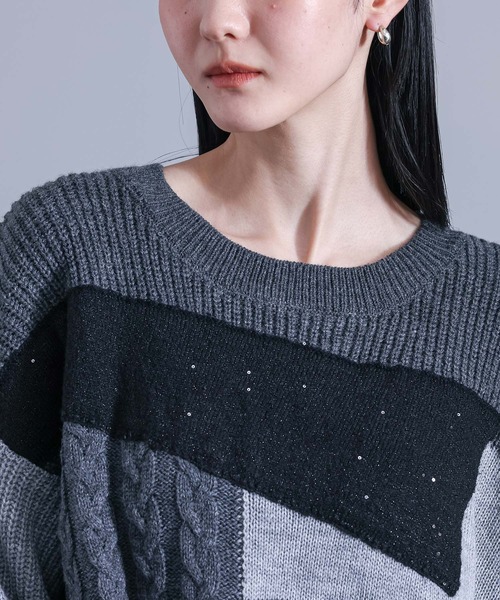 kOhAKU(コハク)の「パッチワーク配色ニット(ニット/セーター・レディース・チャコールグレー/ブラック・FREE)」の22枚目の写真