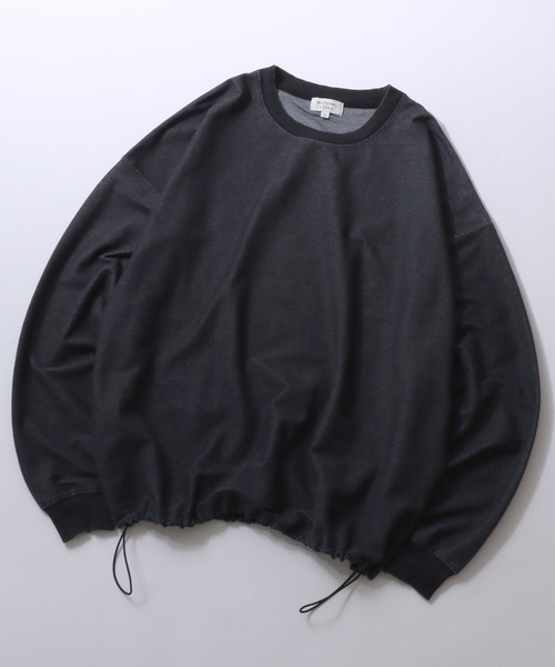 SITRY（シトリー）の「Drawstring Mini French Terry Sweat Shirt/無地 カットデニム カモフラ柄 ドローコード オーバーサイズ ミニ裏毛 トレーナー スウェット レディース メンズ（スウェット・メンズ・グリーン系その他/ブルー系その他/ブラウン系その他/ブラック系その他/スミクロ/オートミール・M/LL/L）」の2枚目の写真
