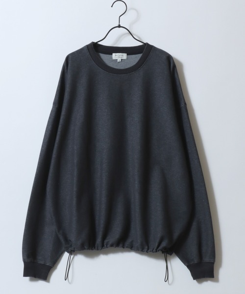 SITRY（シトリー）の「Drawstring Mini French Terry Sweat Shirt/無地 カットデニム カモフラ柄 ドローコード オーバーサイズ ミニ裏毛 トレーナー スウェット レディース メンズ（スウェット・メンズ・グリーン系その他/ブルー系その他/ブラウン系その他/ブラック系その他/スミクロ/オートミール・M/LL/L）」の9枚目の写真