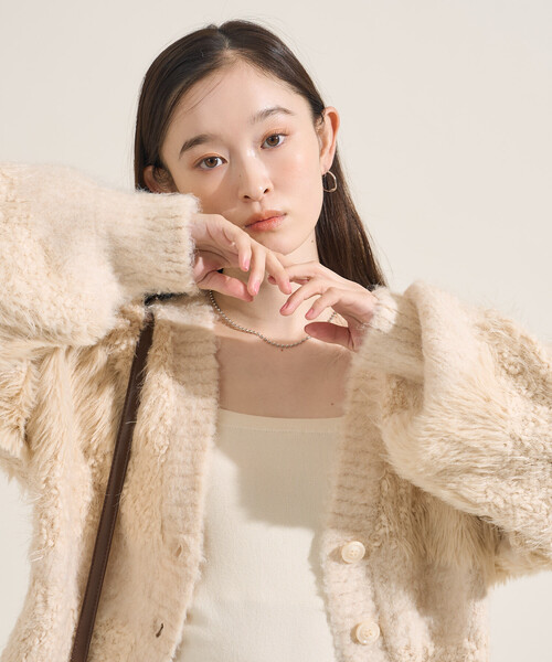 FREAK'S STORE(フリークスストア)の「ミックスヤーン ワントーンニットカーディガン(カーディガン/ボレロ・レディース・ブラック/グレー/オフホワイト・フリ-)」の2枚目の写真