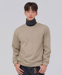 男性ニットライク裏起毛スウェットTシャツ-ベージュ