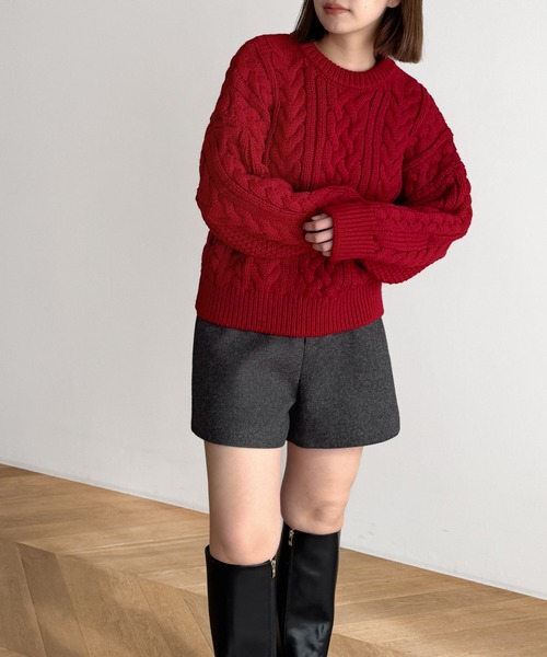 CANAL JEAN（キャナルジーン）の「El mar　ケーブルクルーニット（ニット/セーター・レディース・アイボリー/ブラック/レッド・ONE SIZE）」の12枚目の写真