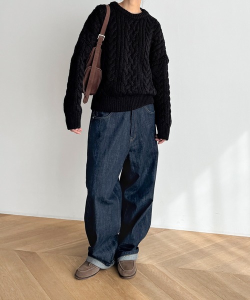 CANAL JEAN（キャナルジーン）の「El mar　ケーブルクルーニット（ニット/セーター・レディース・アイボリー/ブラック/レッド・ONE SIZE）」の11枚目の写真