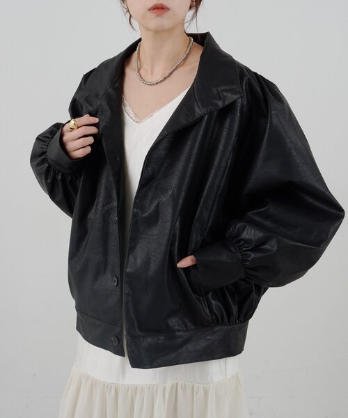 SHENERY（シーナリー）の「フェイクレザーブルゾン（ブルゾン・レディース・ブラック/ダークブラウン・FREE）」の2枚目の写真