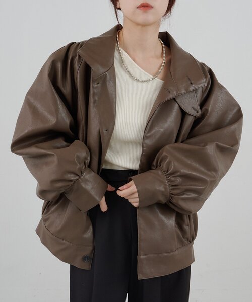 SHENERY（シーナリー）の「フェイクレザーブルゾン（ブルゾン・レディース・ブラック/ダークブラウン・FREE）」の17枚目の写真
