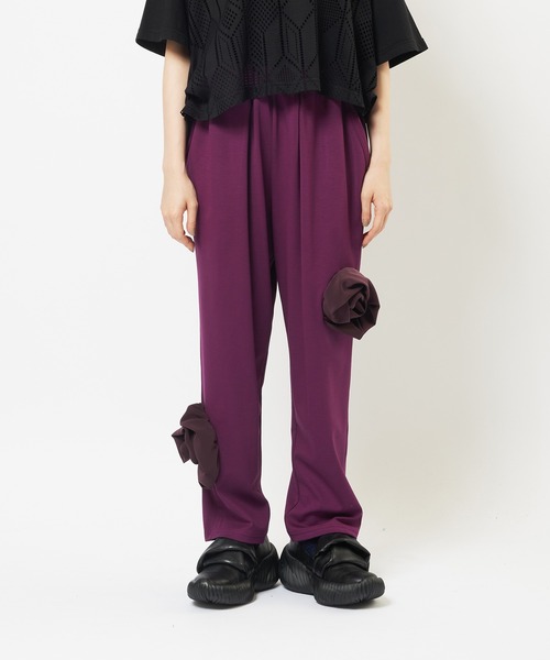 gomme(ゴム)の「クールポンチ フラワーポンチパンツ(スウェットパンツ・レディース・チャコールグレー/ブラック/パープル・MEDIUM)」の15枚目の写真