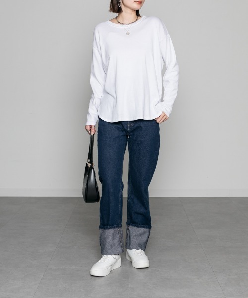 mellomela.(メロメラ)の「スリムストレートロールアップデニムパンツ(デニムパンツ・レディース・ダークネイビー/ネイビー/ブルー・S/M/L/LL)」の20枚目の写真
