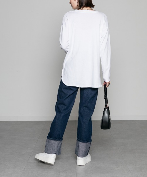 mellomela.(メロメラ)の「スリムストレートロールアップデニムパンツ(デニムパンツ・レディース・ダークネイビー/ネイビー/ブルー・S/M/L/LL)」の22枚目の写真
