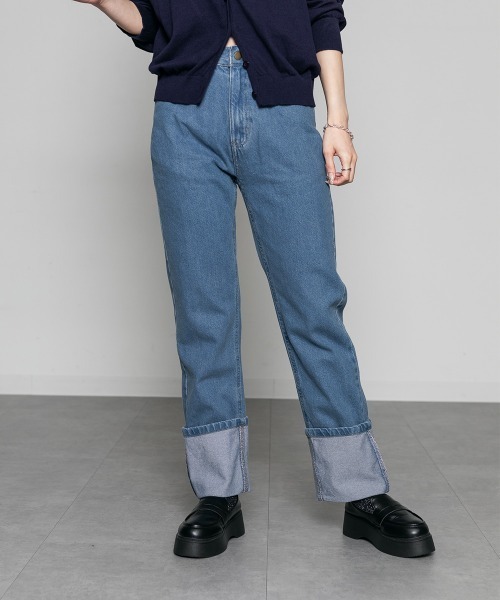 mellomela.(メロメラ)の「スリムストレートロールアップデニムパンツ(デニムパンツ・レディース・ダークネイビー/ネイビー/ブルー・S/M/L/LL)」の18枚目の写真