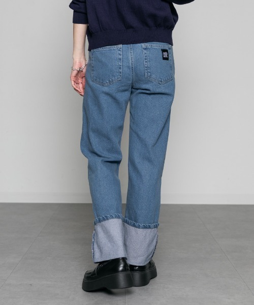 mellomela.(メロメラ)の「スリムストレートロールアップデニムパンツ(デニムパンツ・レディース・ダークネイビー/ネイビー/ブルー・S/M/L/LL)」の19枚目の写真