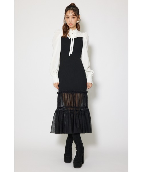 rienda(リエンダ)の「チュールドッキングニットマーメイドワンピース 秋服 冬服(ワンピース・レディース・ブルー/ライトピンク/ブラック・FREE)」の4枚目の写真