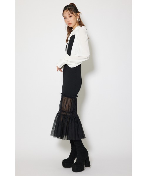rienda(リエンダ)の「チュールドッキングニットマーメイドワンピース 秋服 冬服(ワンピース・レディース・ブルー/ライトピンク/ブラック・FREE)」の5枚目の写真