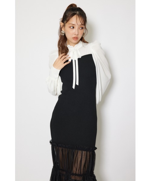 rienda(リエンダ)の「チュールドッキングニットマーメイドワンピース 秋服 冬服(ワンピース・レディース・ブルー/ライトピンク/ブラック・FREE)」の6枚目の写真